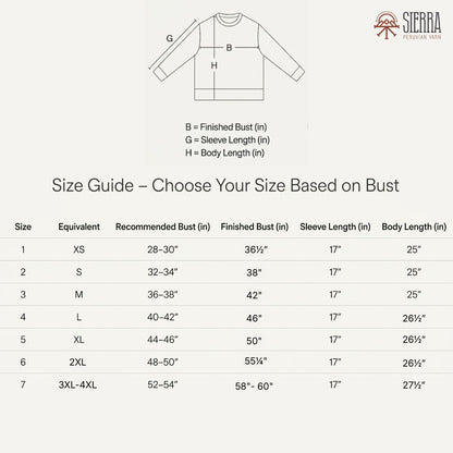 Andean pullover size guide chart