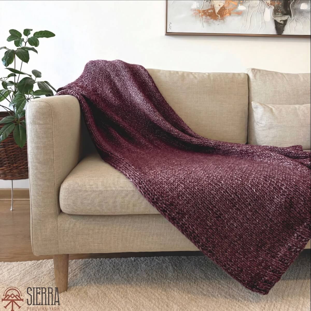 DreamCloud Blanket Kit Burgundy Cloudtouch Baby Alpaca Pima Cotton Chunky Knitting Kit for Adults