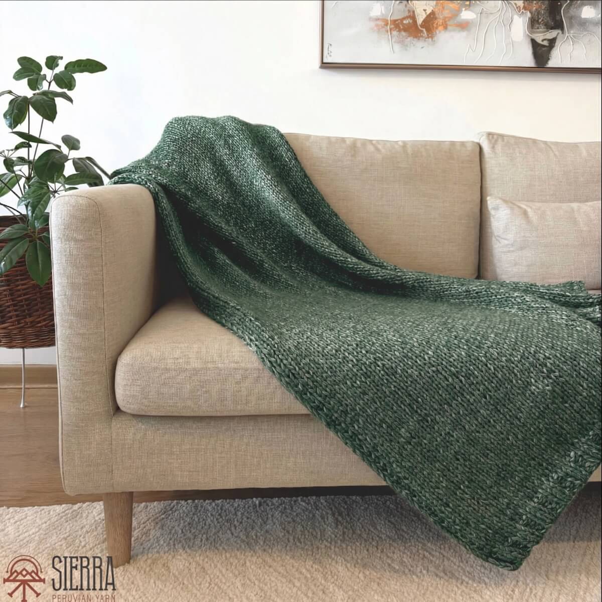 DreamCloud Blanket Kit Jungle Green Cloudtouch Baby Alpaca Pima Cotton Chunky Knitting Kit for Adults