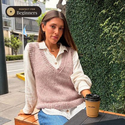 The Classic V Neck Vest - Beginner Knitting Kit