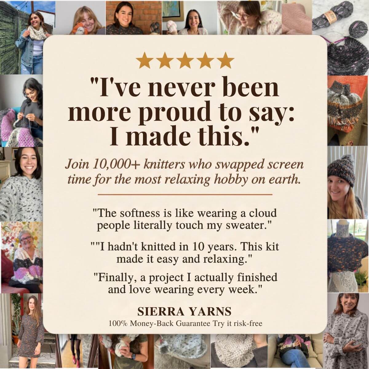 +10000 customers Sierra Peruvian Yarn testimonials and product images.