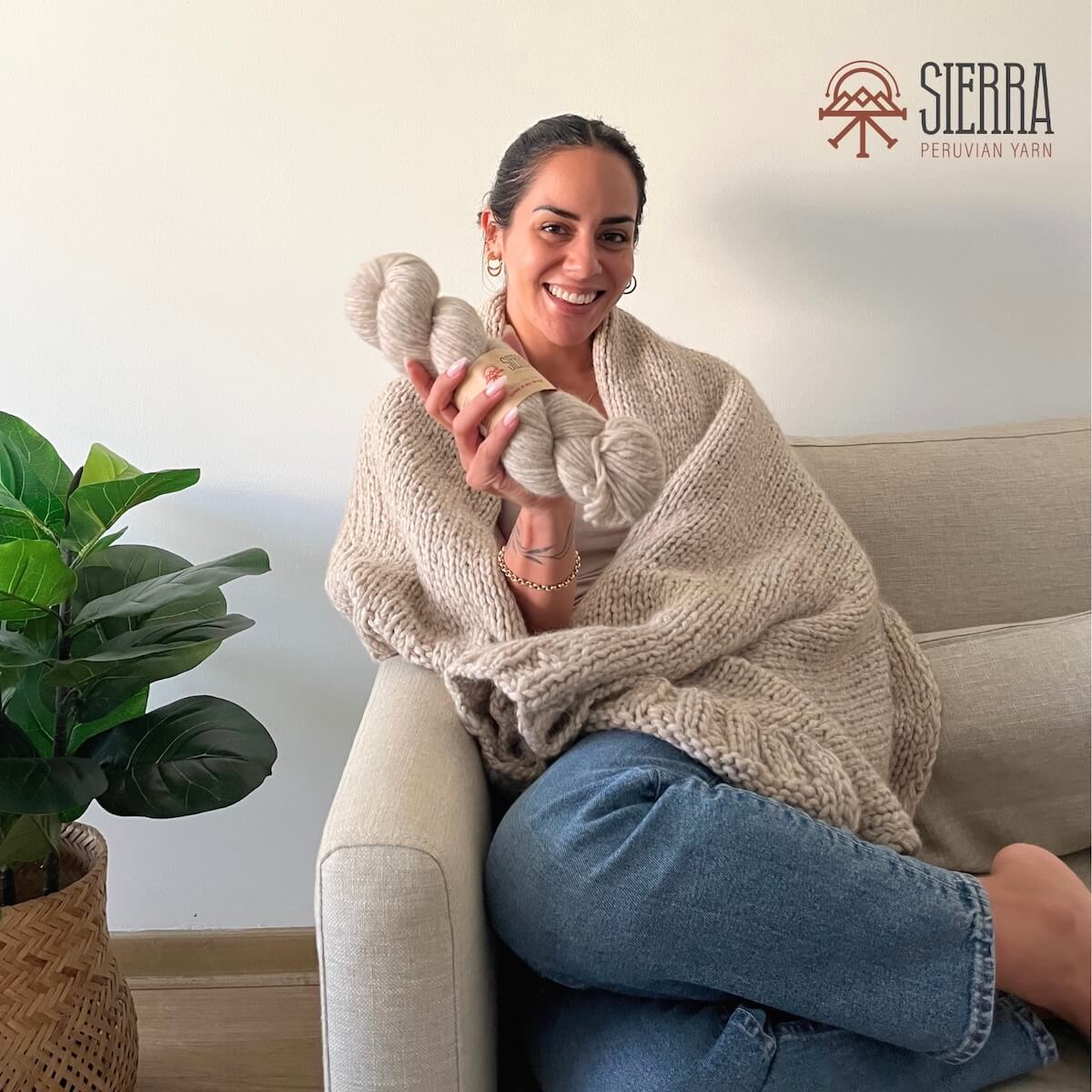 DreamCloud Blanket Kit Beige Cloudtouch Baby Alpaca Pima Cotton Beginner Blanket Knitting Kit