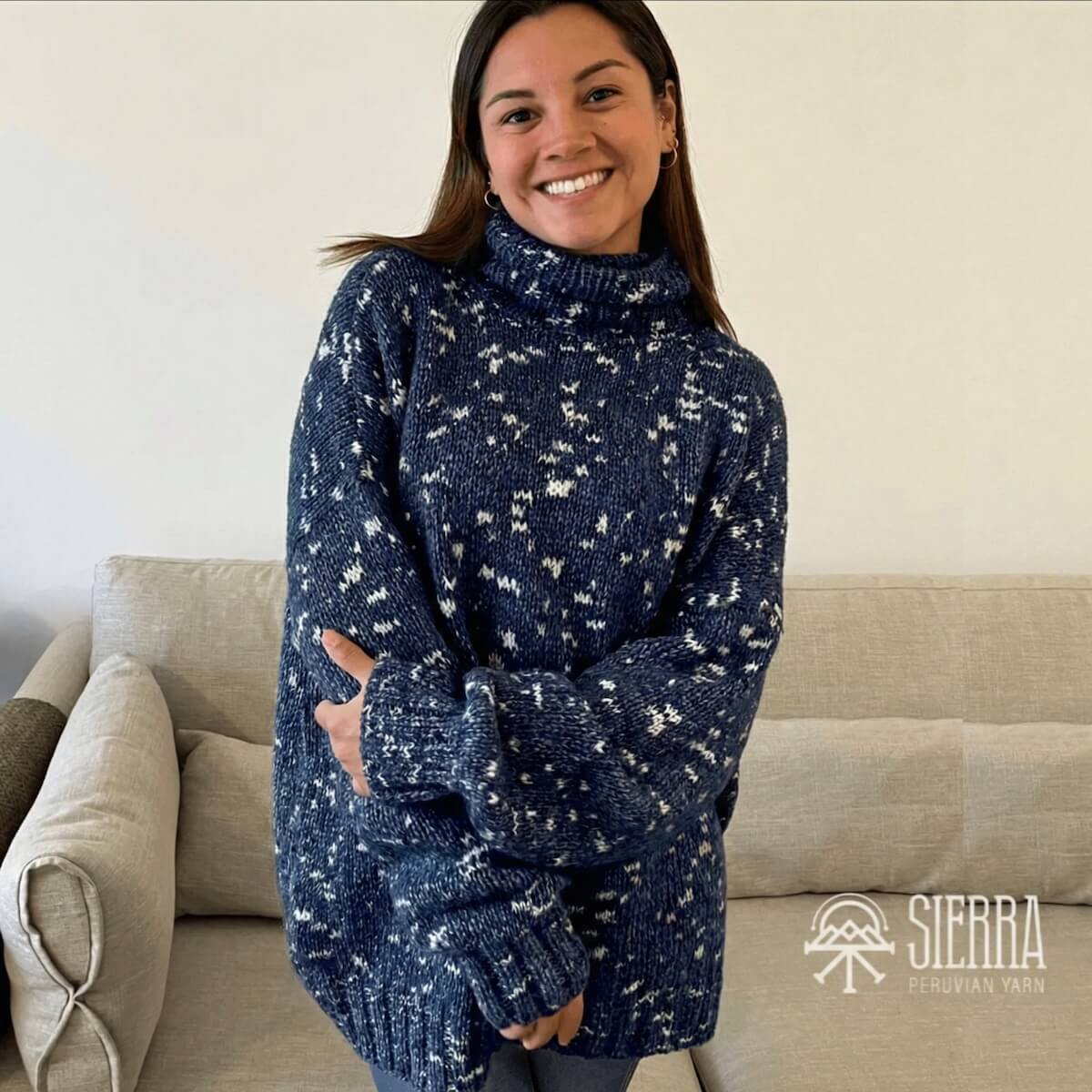 Alpaca Hug Oversize Sweater Knitting Kits in indigo white Baby Alpaca Pima Cotton Blend
