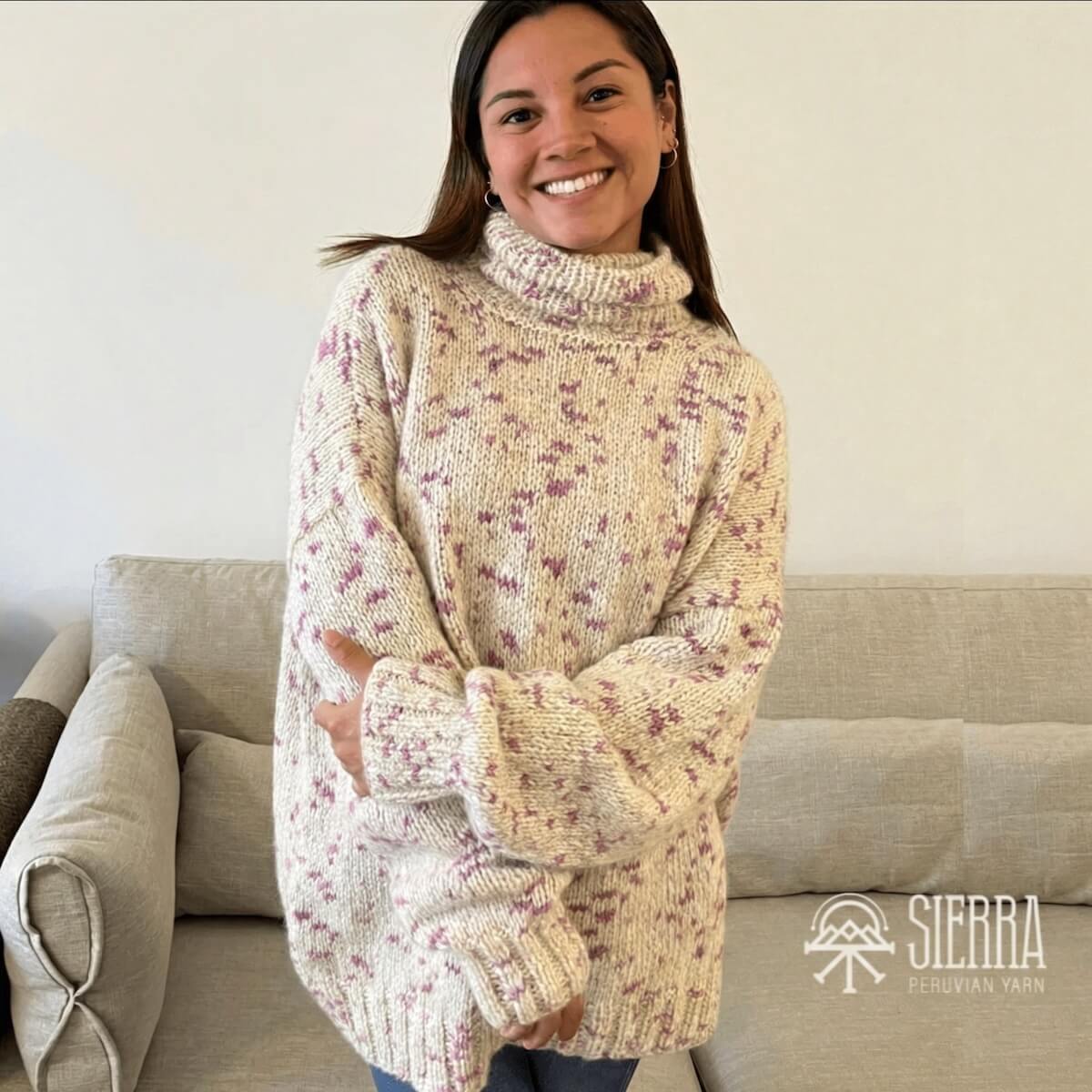 Alpaca Hug Oversize Sweater Knitting Kits in ivory lavender Speckle Cloudtouch Baby Alpaca Pima Cotton Blend