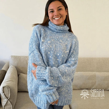 Alpaca Hug Oversize Sweater Knitting Kits in light blue white AirJet Baby Alpaca Pima Cotton Blend