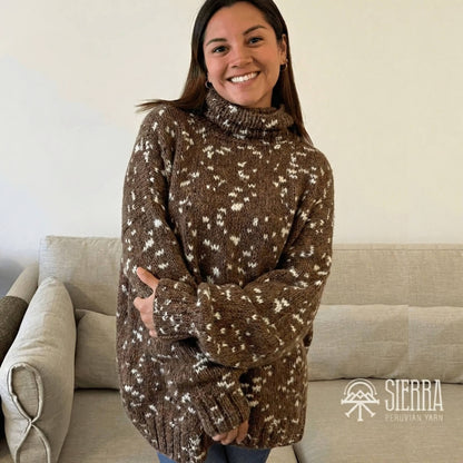 Alpaca Hug Oversize Sweater Knitting Kits in Brown  white AirJet Baby Alpaca Pima Cotton Blend
