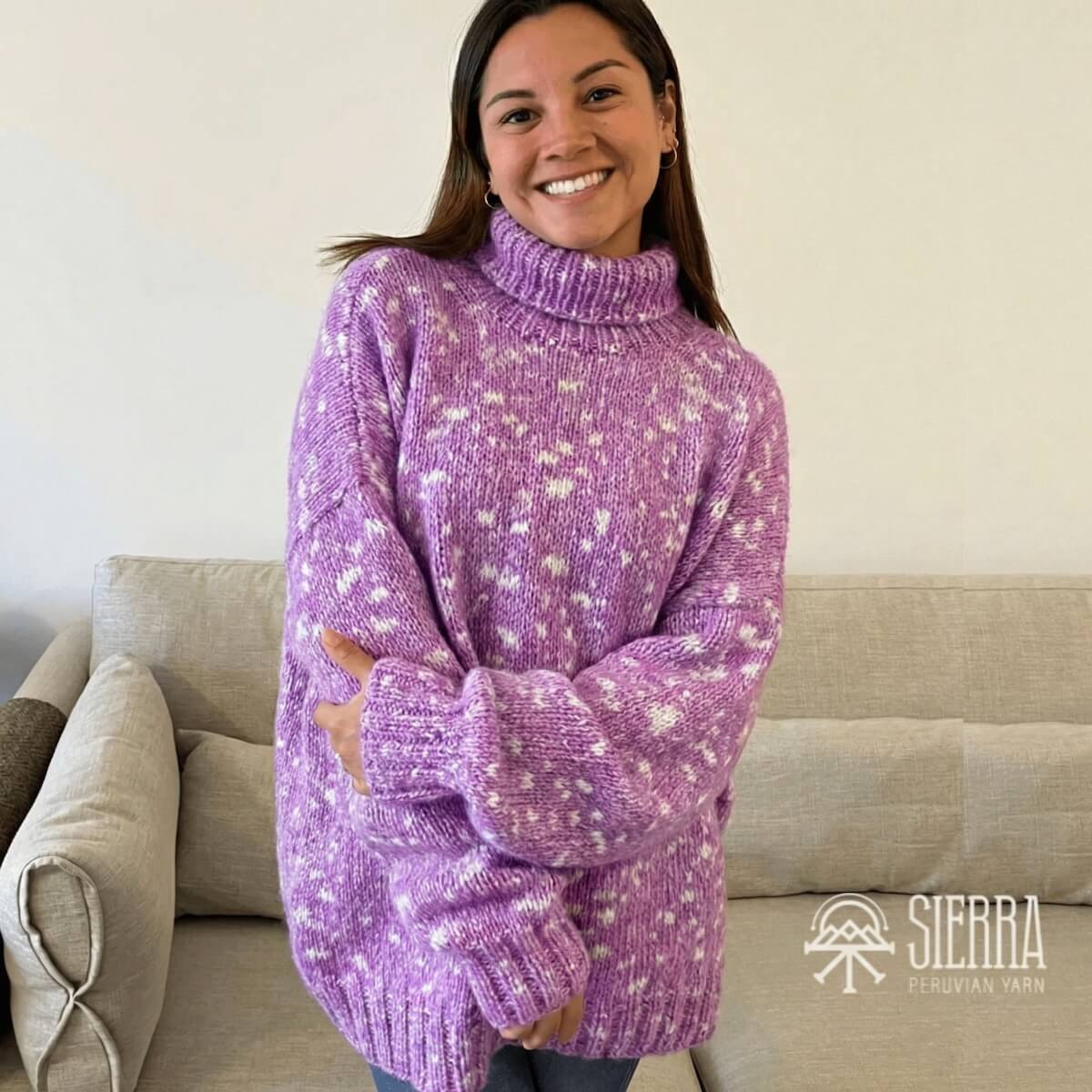 Alpaca Hug Oversize Sweater Knitting Kits in Lavender white Baby Alpaca Pima Cotton Blend Yarn
