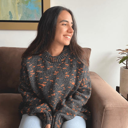 Alpaca Hug Oversize Sweater Knitting Kits in Charcoal Orange Speckle Cloudtouch Baby Alpaca Pima Cotton Blend